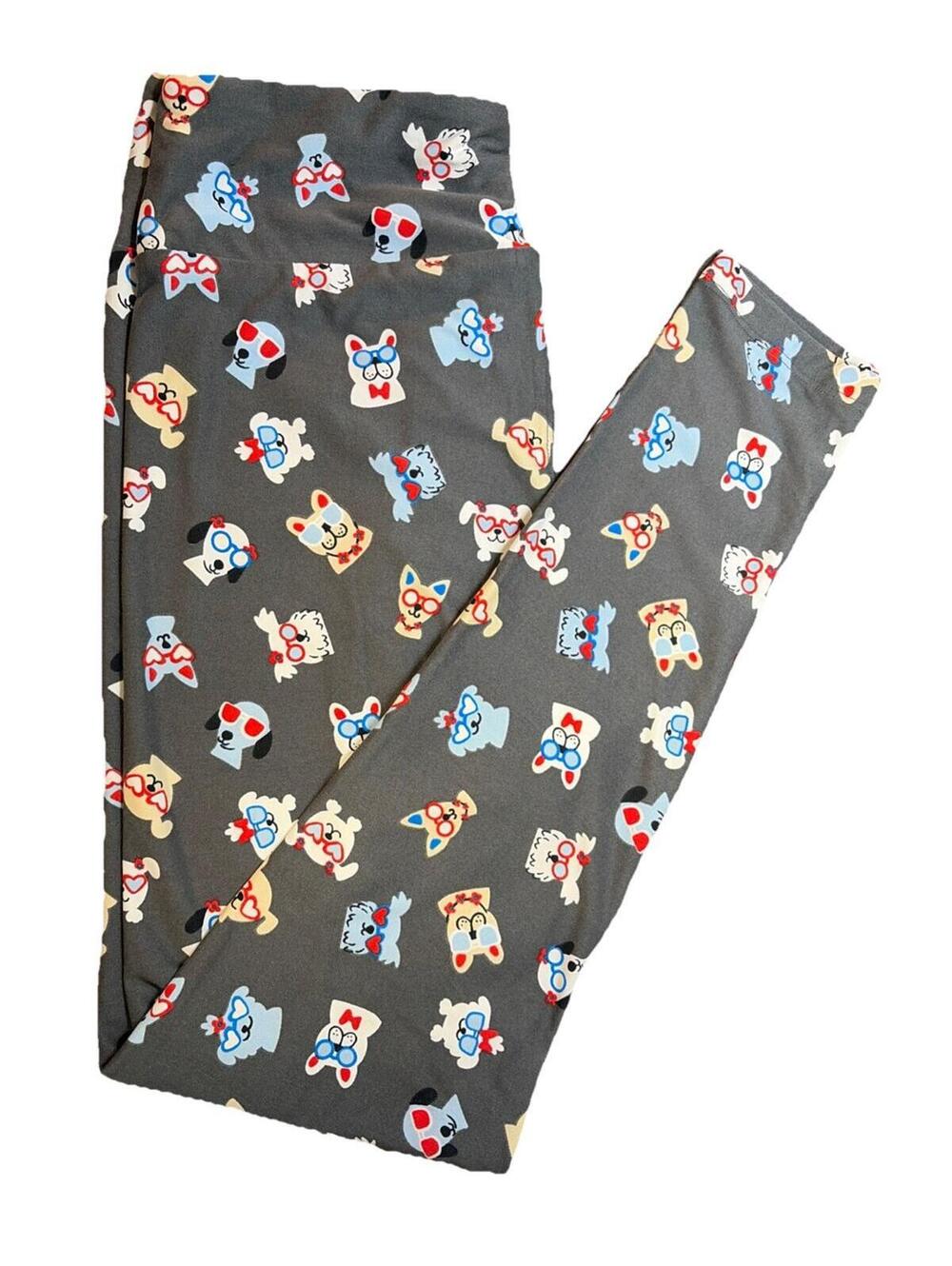 NWT LuLaRoe Dogs & Puppies Wearing Heart Sunglasses Leggings Size OS (W 2-10)